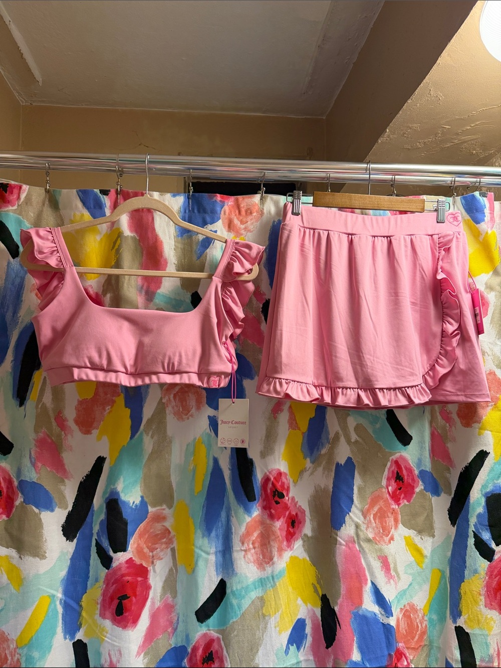NWT Juicy Couture Sport Pink Ruffle Crop Top & Skort Set